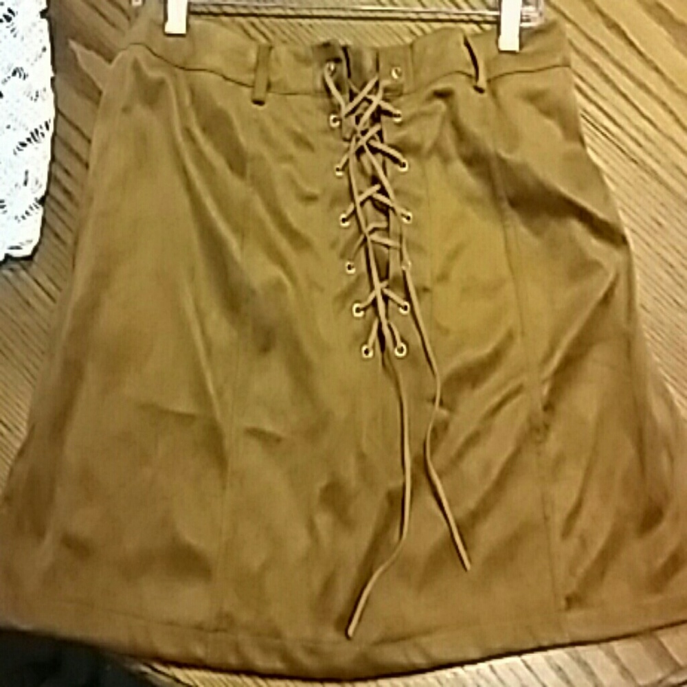 ZAFUL women's suede lace up saude skirt tan bippie